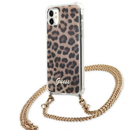 Leopard + zlatý retiazkový remienok for Apple iPhone 11 GUESS Cover Gold