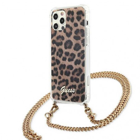 Leopard + zlatý retiazkový remienok for Apple iPhone 12 GUESS Cover Gold